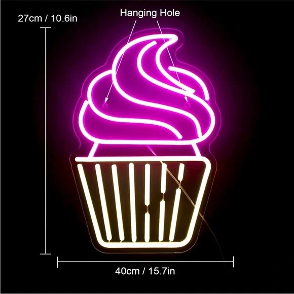 Cupcake Dessert Neon Pink White Cafe Kitchen Restaurant Light Kawaii Cute Decor - Picture 4 of 5
